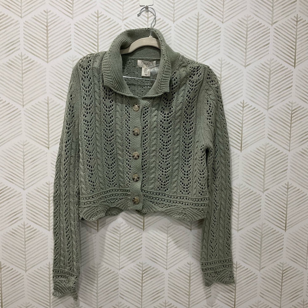 Jessica Green Cable Knit Cardigan Sweater